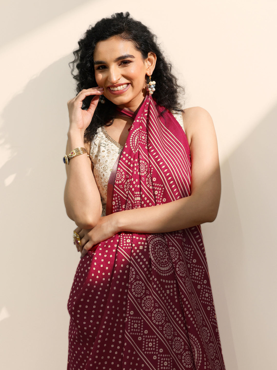 Pink Printed Georgette Saree With Unstitched Blouse Piece