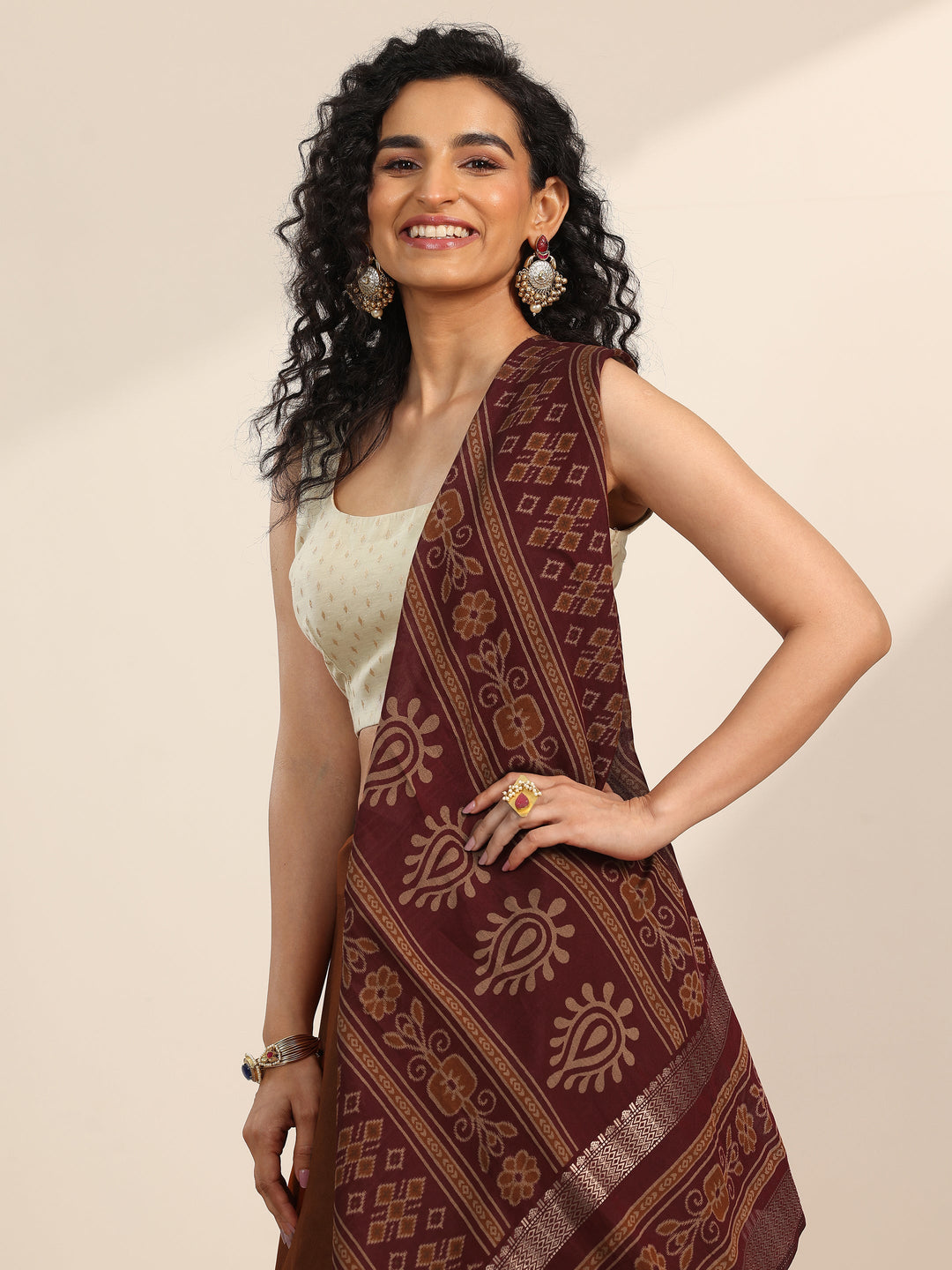 Rust Solid Cotton Silk Saree With Unstitched Blouse Piece