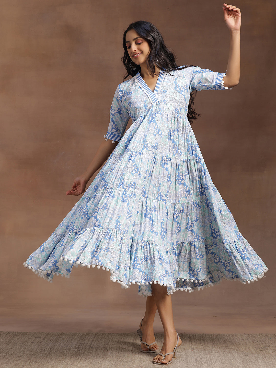 Buy Blue Printed Cotton A-Line Dress Online at Libas