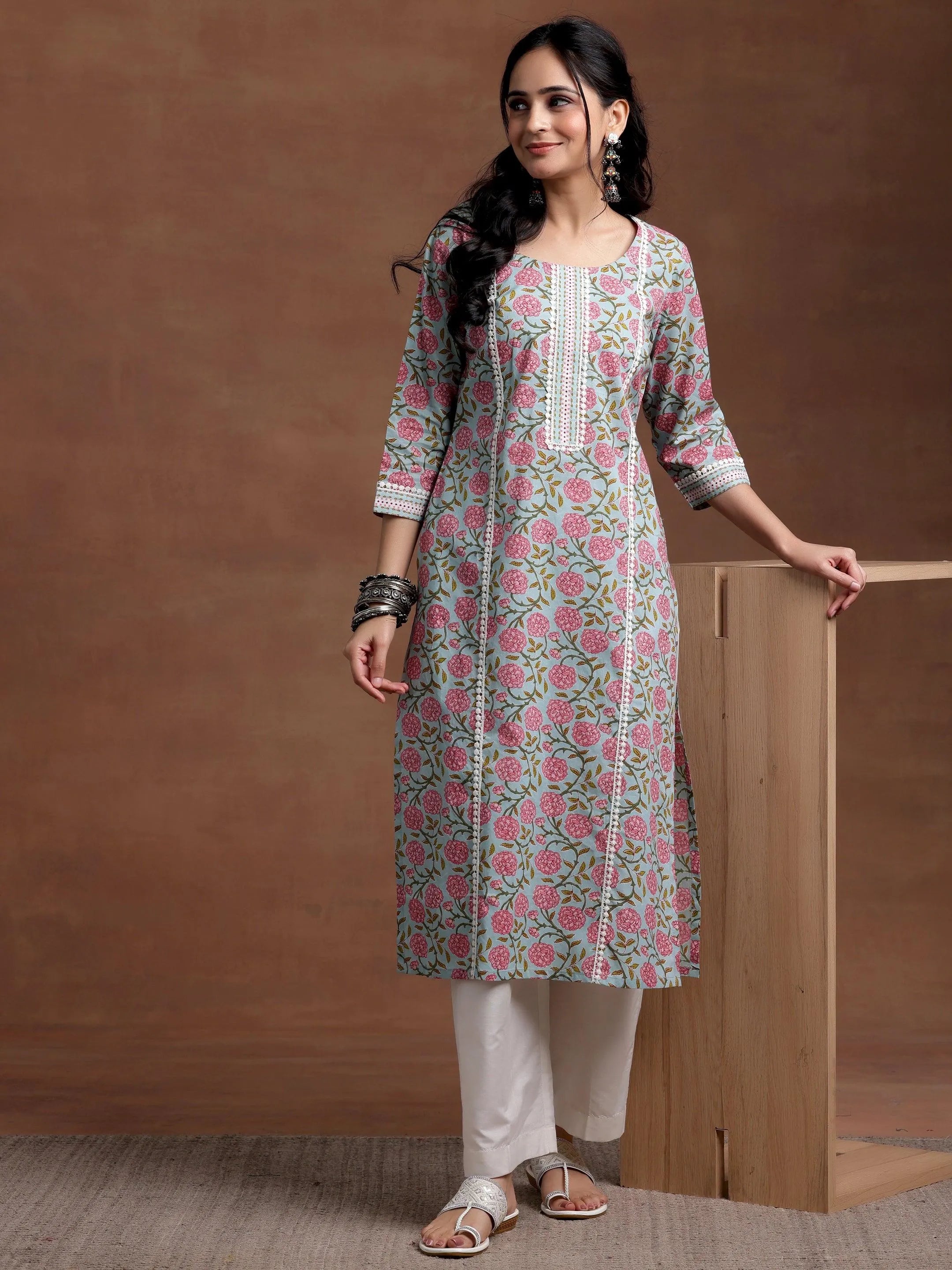 Cotton Printed Straight Calf Length Kurta