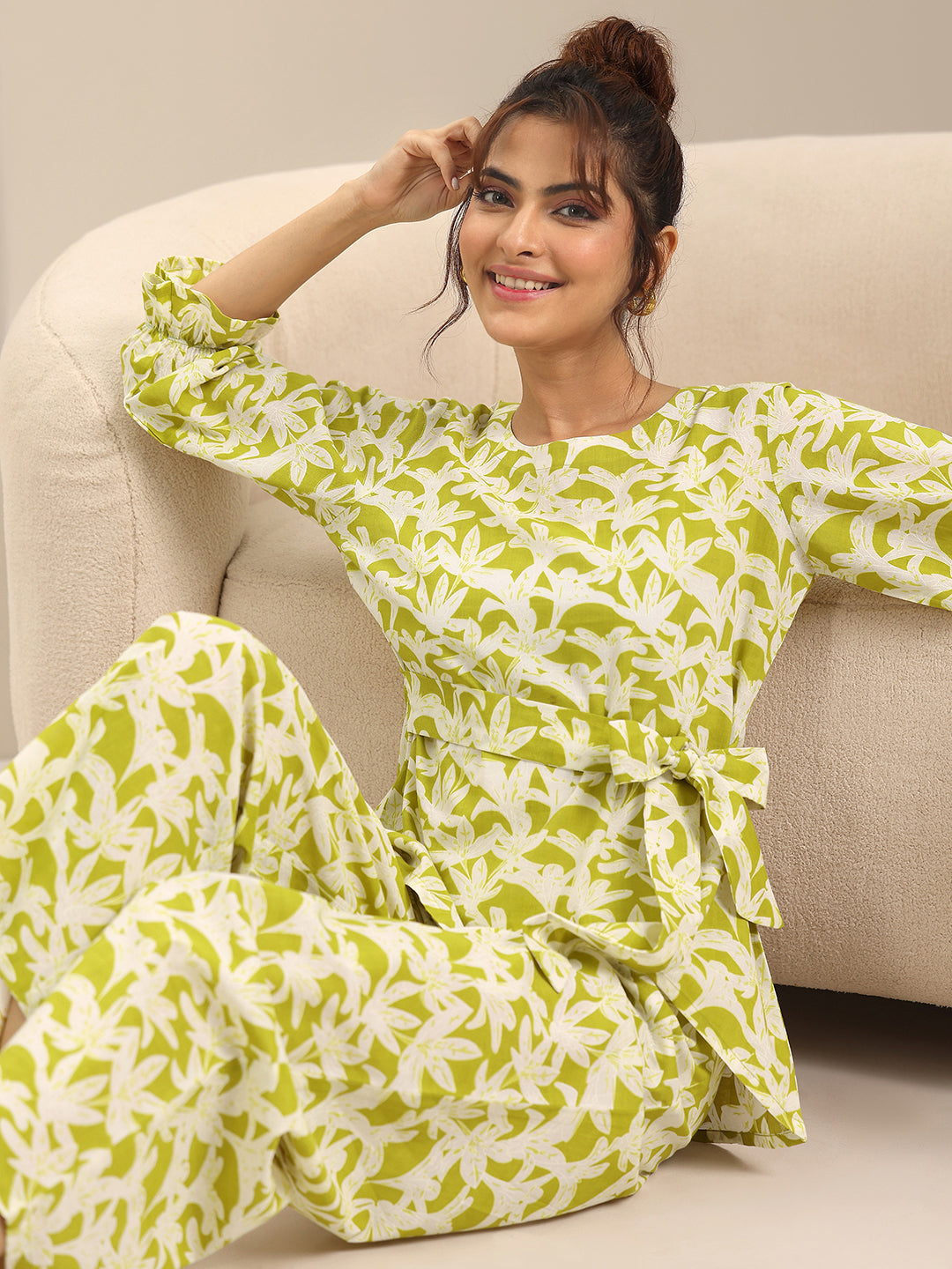 Green Printed Cotton Night Suits