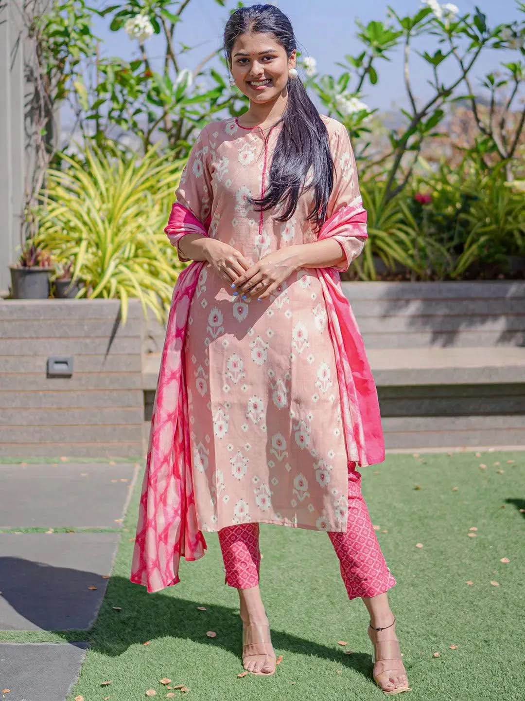 Pink Printed Silk Blend Straight Kurta With Trousers & Dupatta
Pink Printed Silk Blend Straight Kurta With Trousers & Dupatta