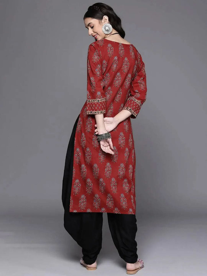Maroon Printed Cotton Kurta - Libas