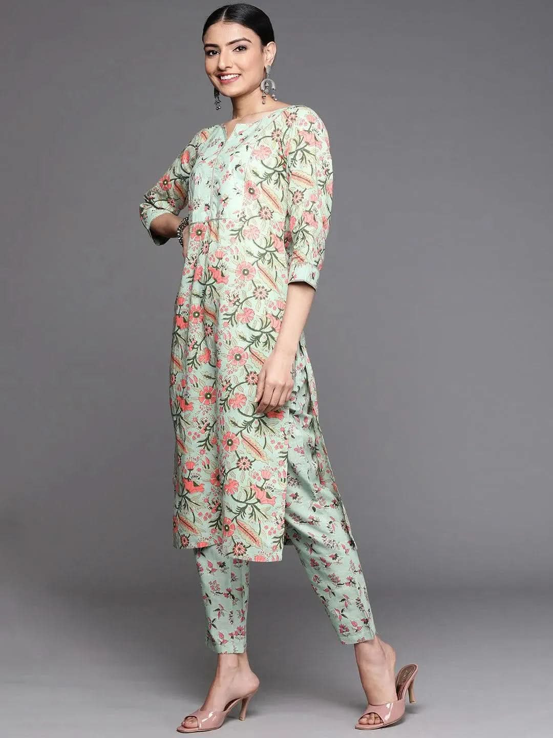 Turquoise Blue Yoke Design Cotton Kurta - Libas