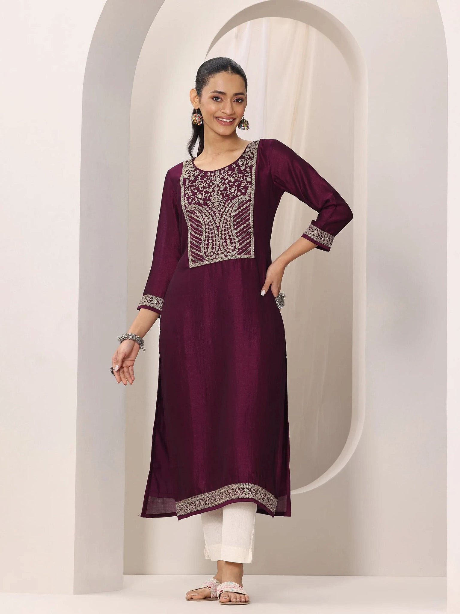 Wine Yoke Design Silk Kurta
Wine Yoke Design Silk Kurta