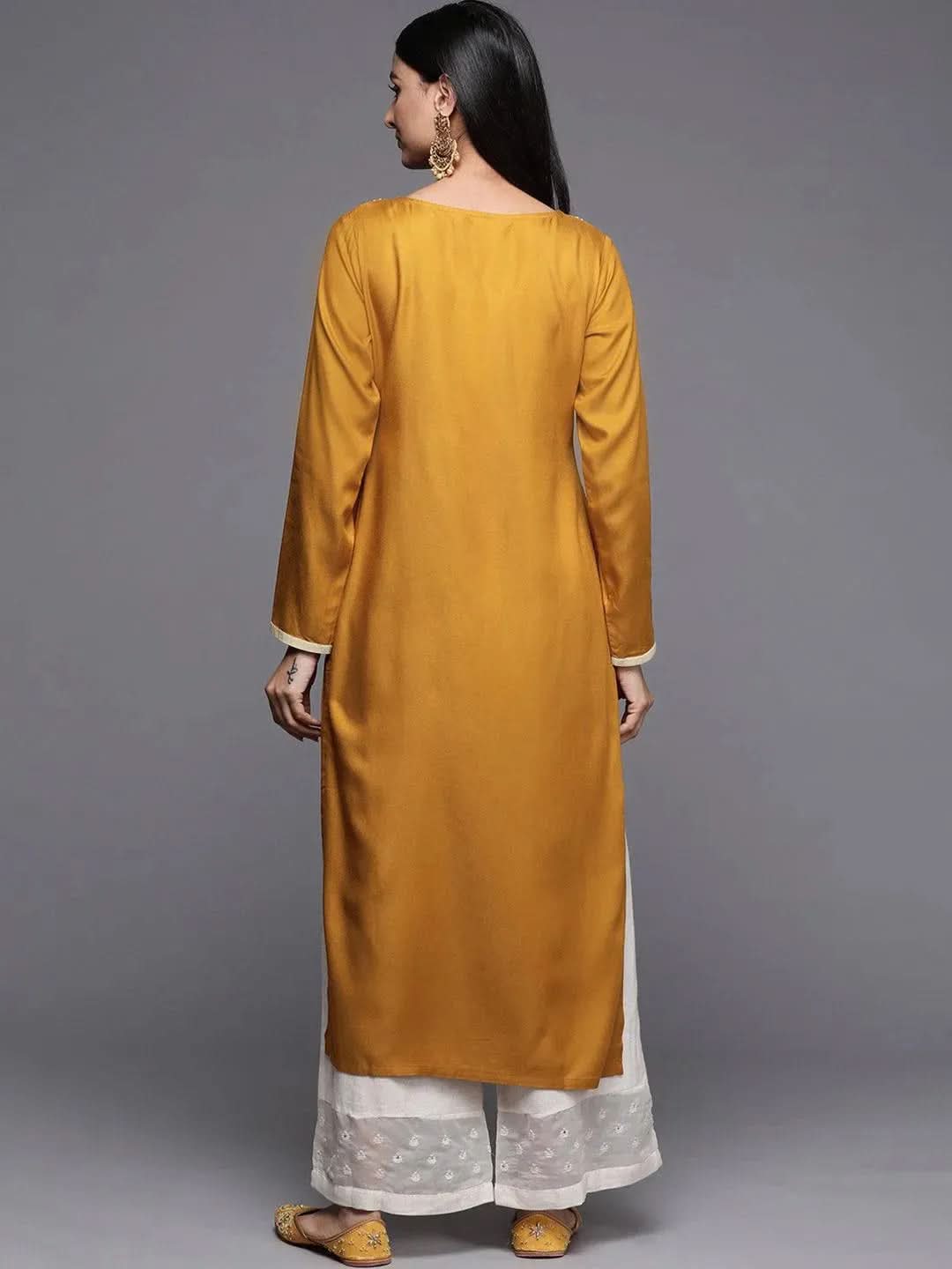 Mustard Embroidered Pashmina Wool Straight Kurta
Mustard Embroidered Pashmina Wool Straight Kurta