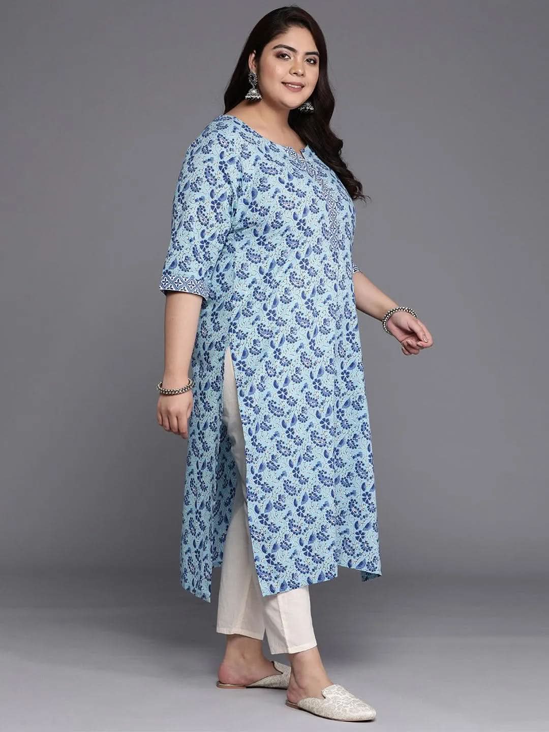 Plus Size Blue Printed Cotton Straight Kurta
Plus Size Blue Printed Cotton Straight Kurta