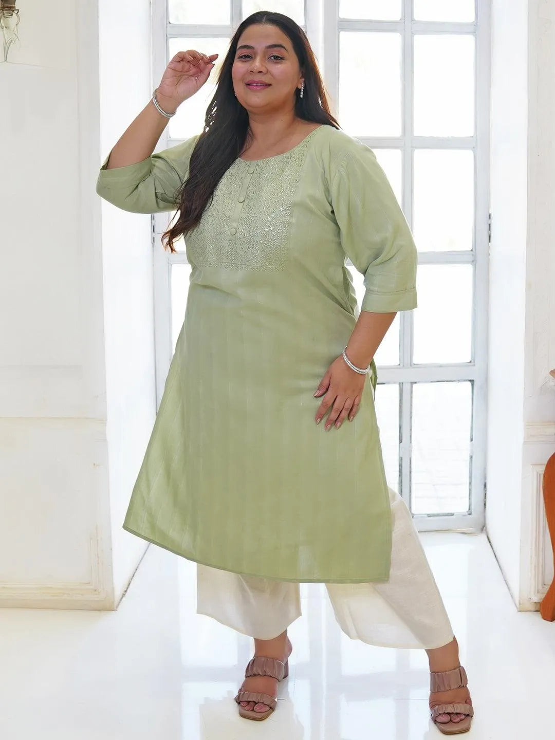 Straight Kurta 6xl Kurtis Online Shopping Plus Size Green Yoke