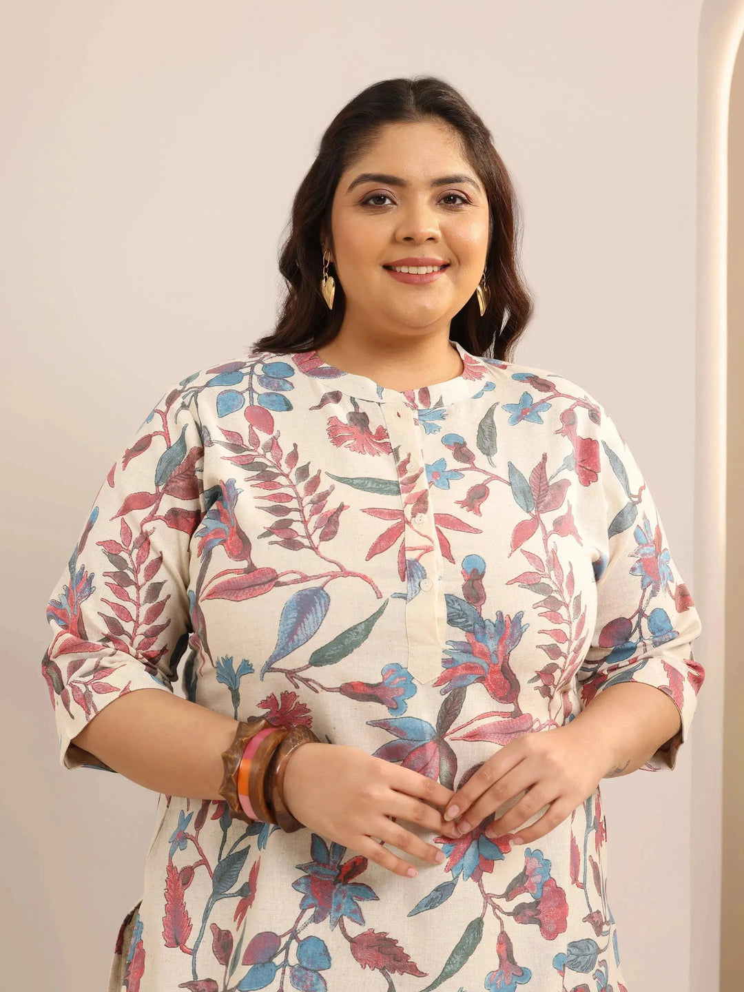 Plus Size Multi Printed Cotton Straight Short Kurti
