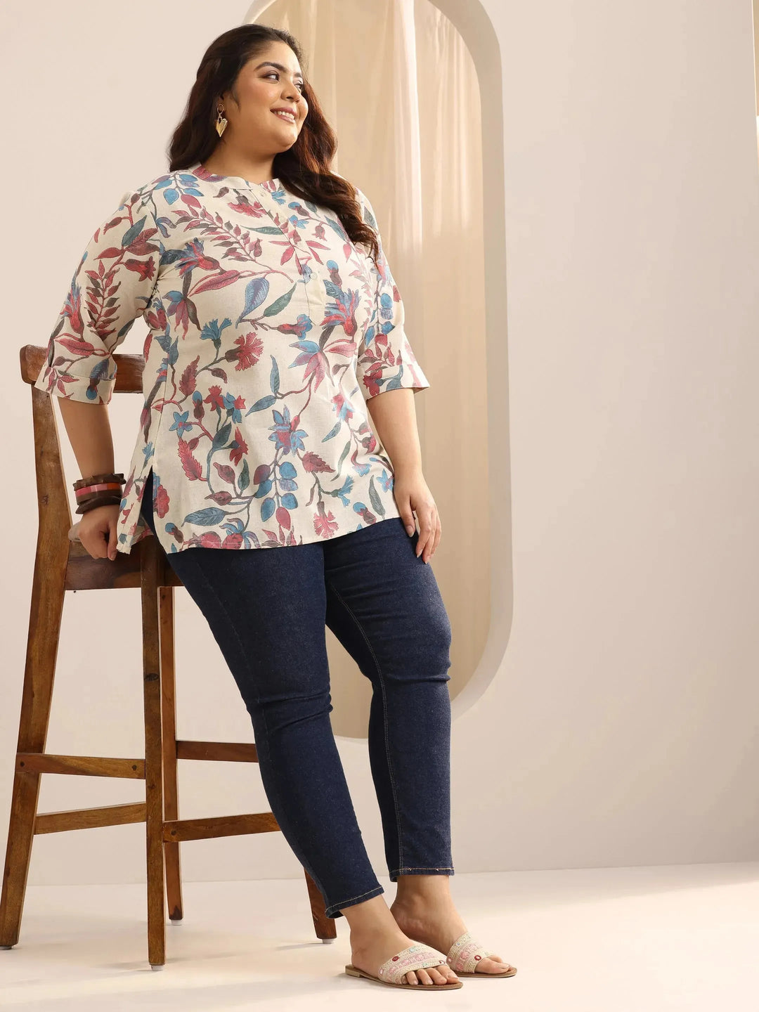 Plus Size Multi Printed Cotton Straight Short Kurti