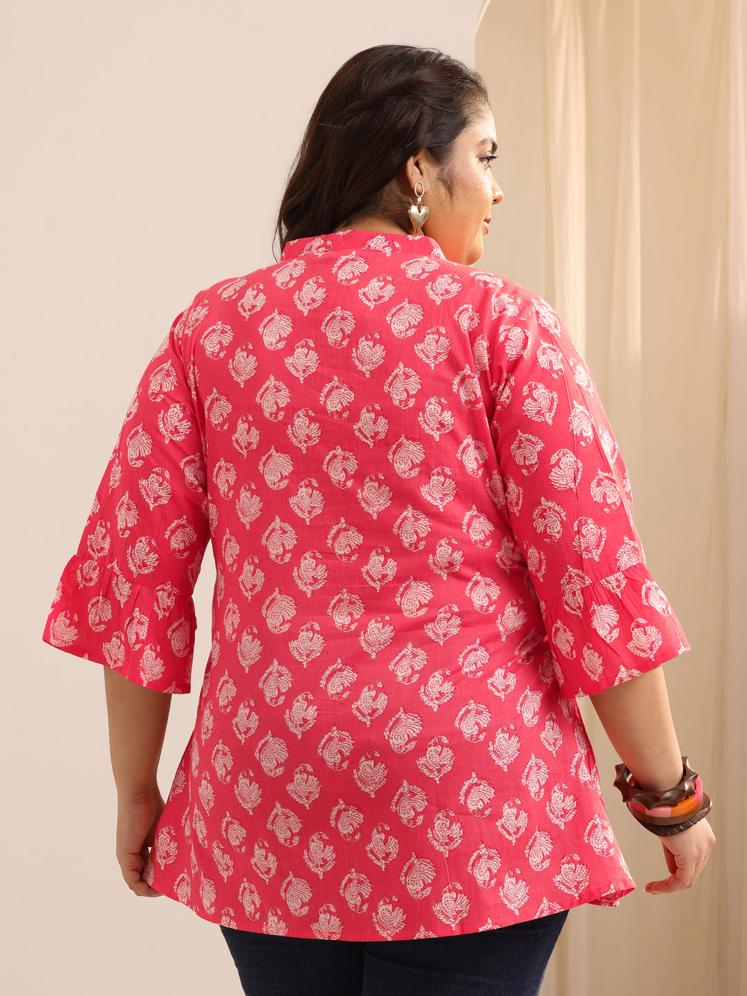 Plus Size Coral Printed Cotton Straight Short Kurti