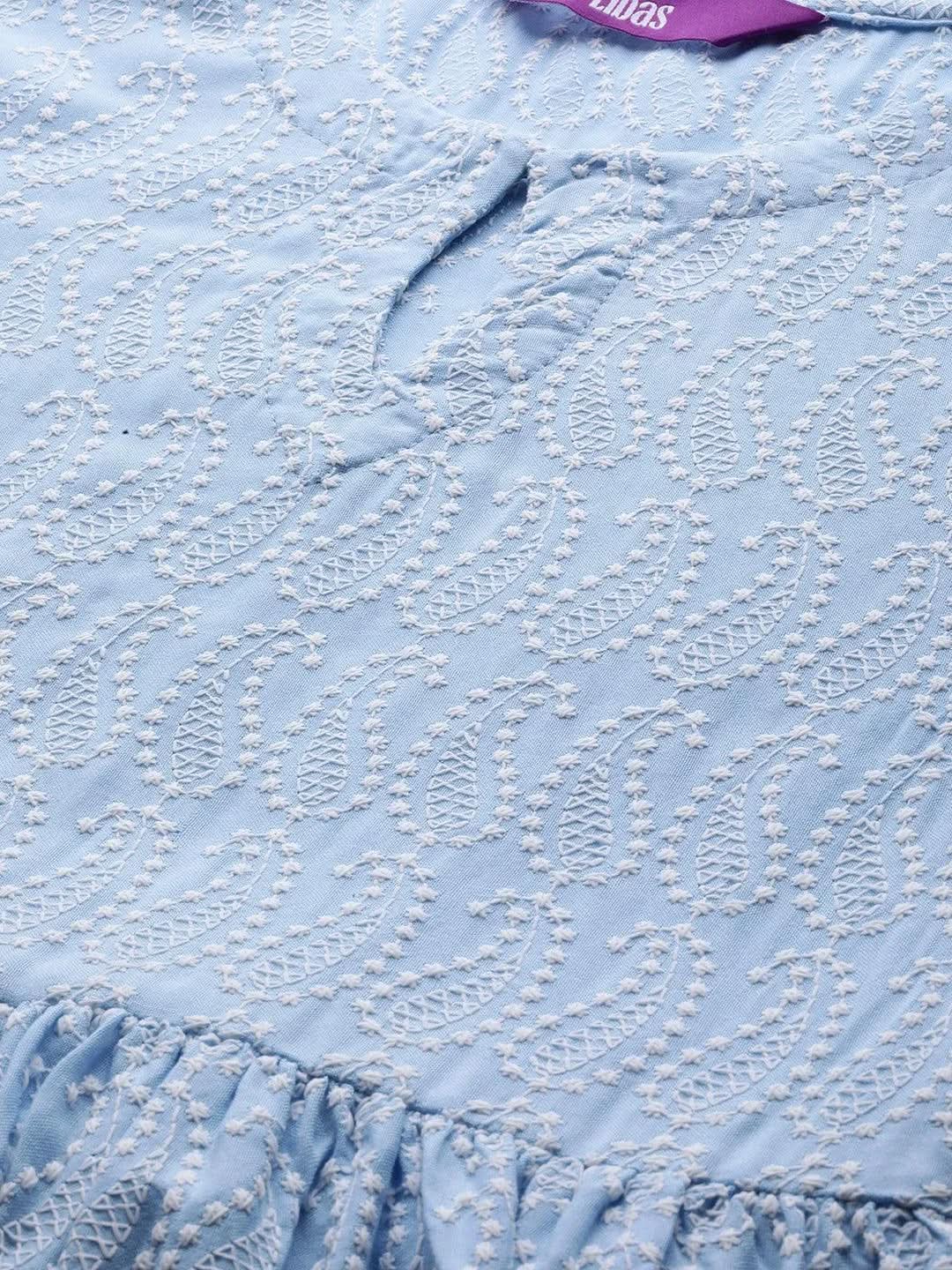 Blue Embroidered Rayon Fit and Flare Dress
Blue Embroidered Rayon Fit and Flare Dress