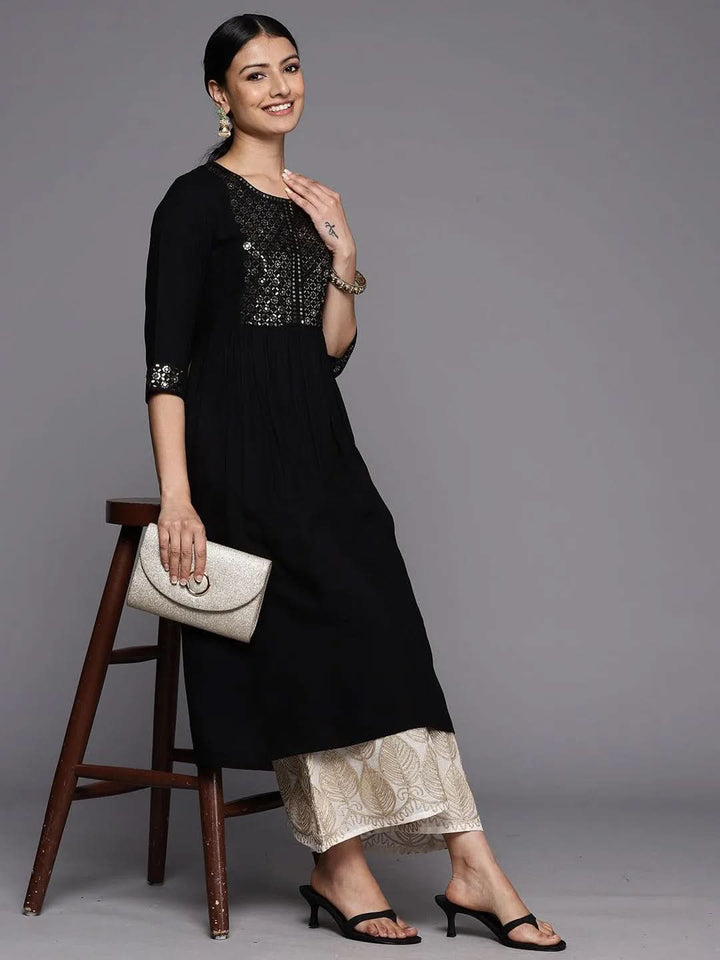 Black Yoke Design Rayon A-Line Kurta - Libas