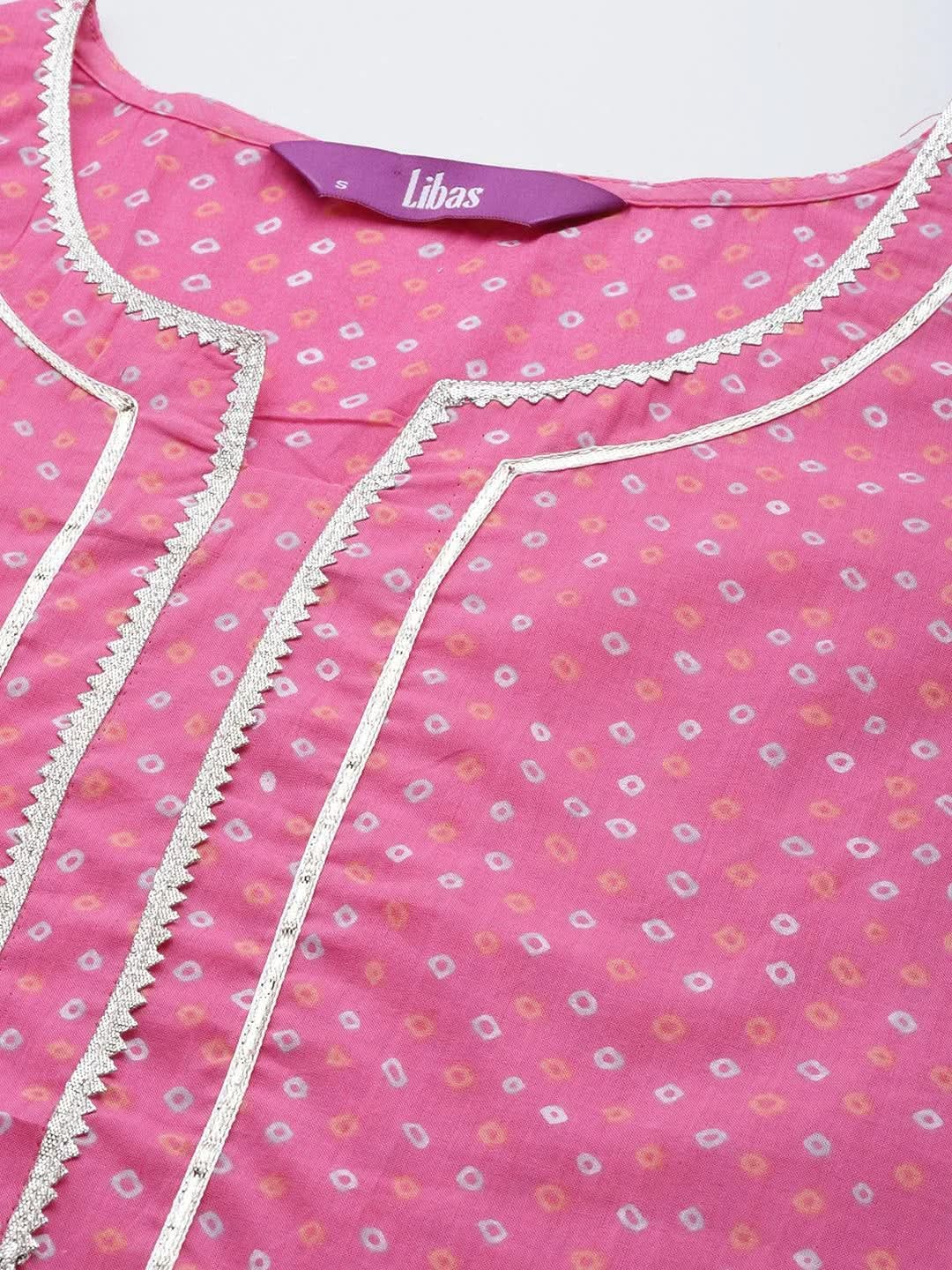 Pink Printed Cotton Straight Kurta - Libas