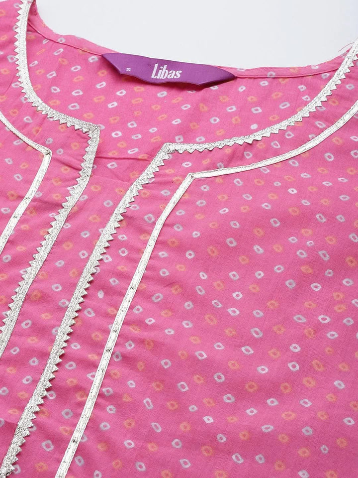 Pink Printed Cotton Straight Kurta - Libas