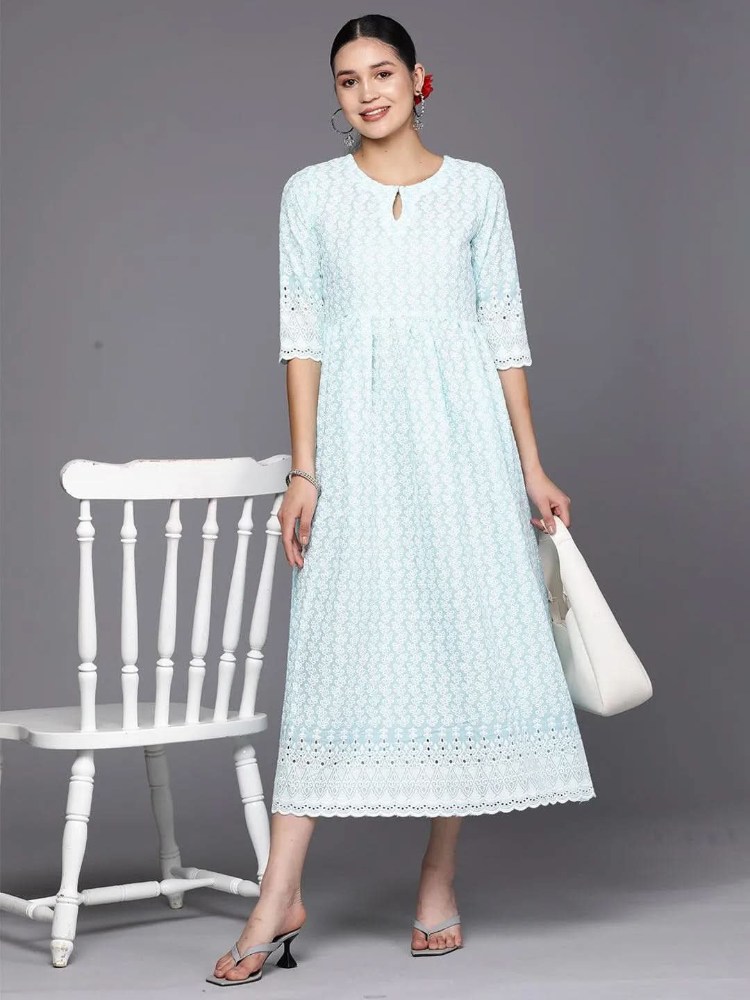Blue Embroidered Cotton Fit and Flare Dress
Blue Embroidered Cotton Fit and Flare Dress