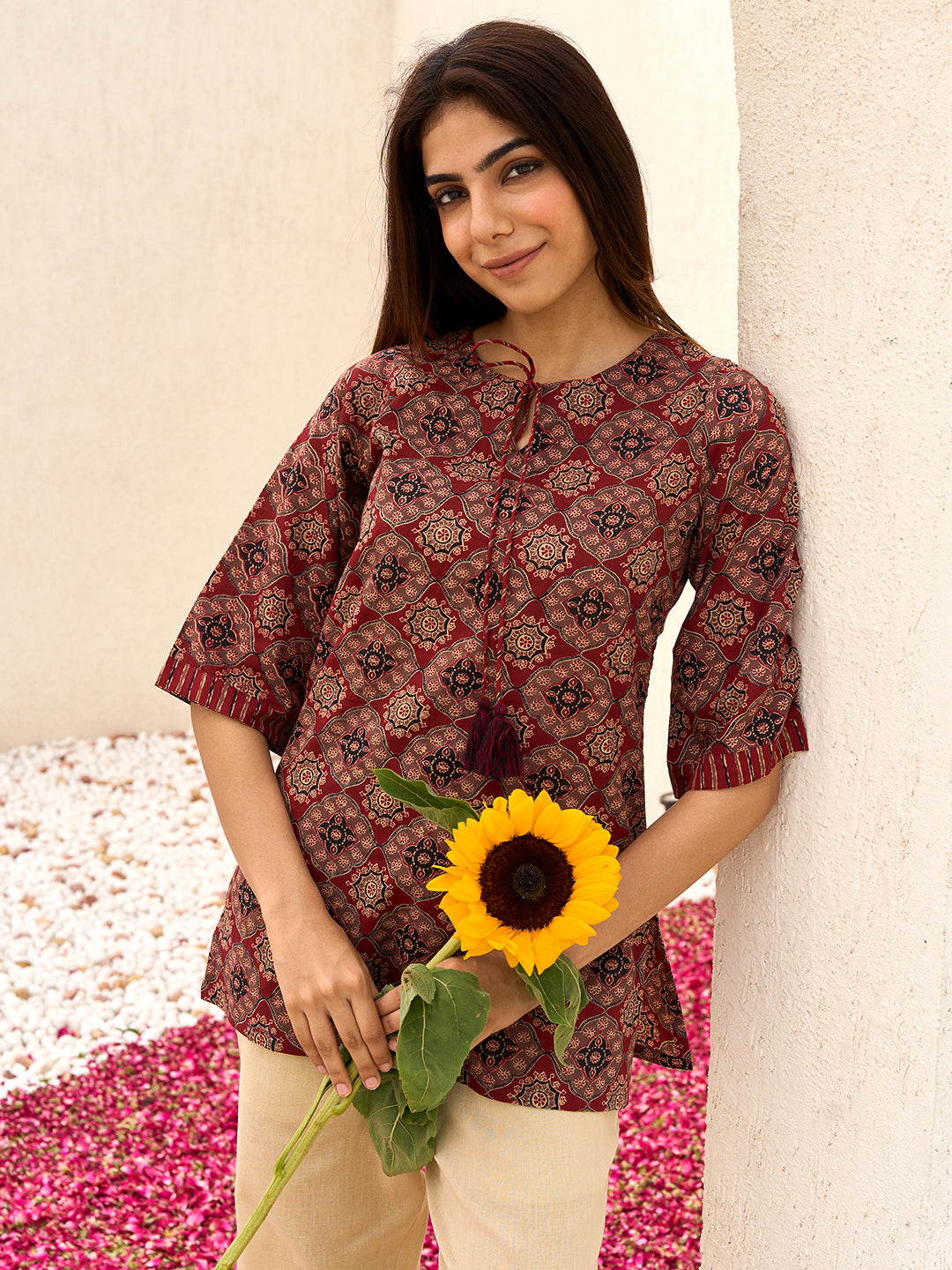 Womens Embroidered Straight Maroon Kurti main image 1