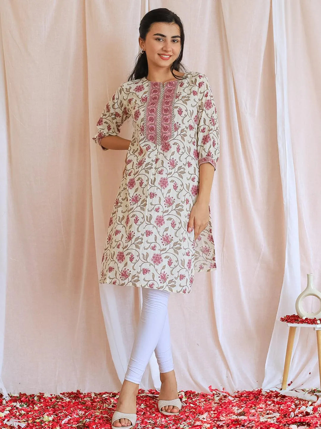 Beige Printed Cotton Straight Kurta Online at Rs.559 | Libas