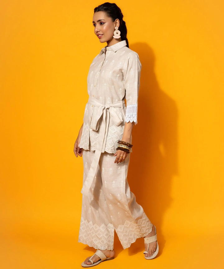 Grey Embroidered Linen Co-Ords - Libas