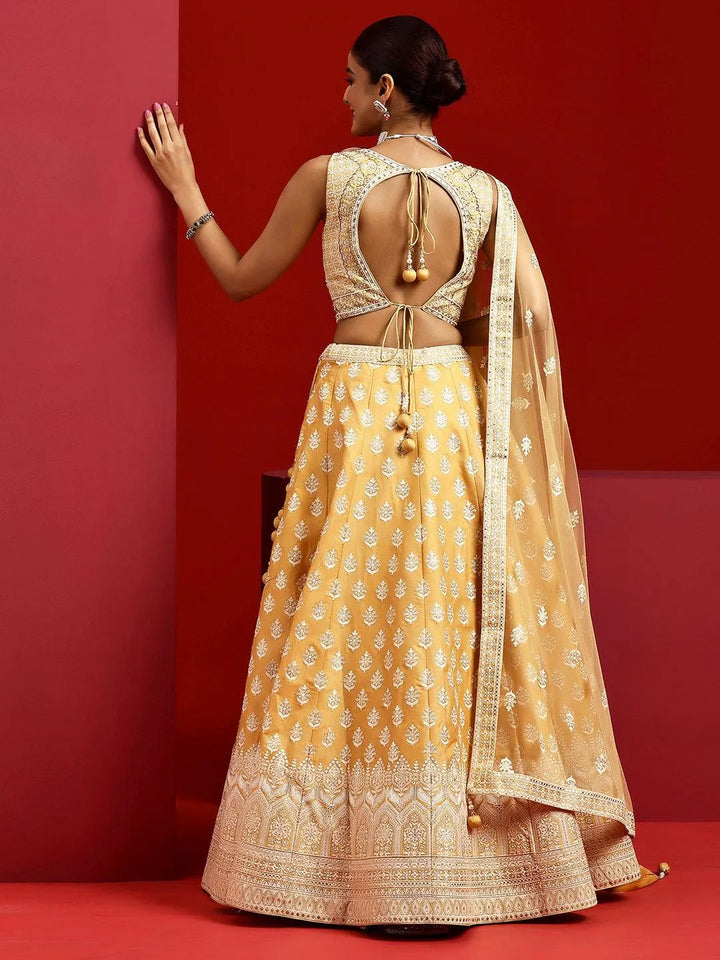Libas Art Yellow Embroidered Silk Blend Lehenga Set - Libas