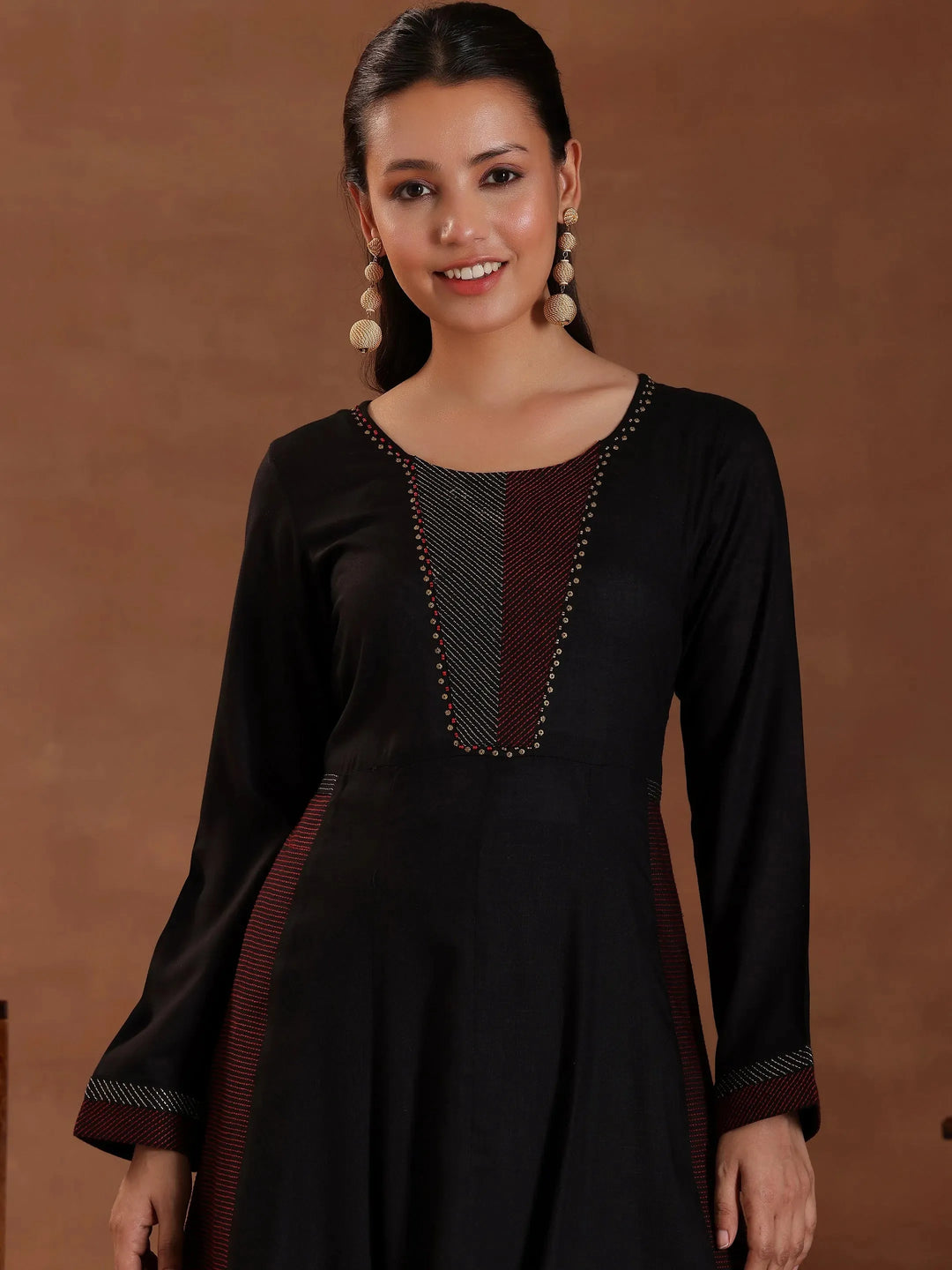 Black Self Design Pure Viscose Rayon A-Line Kurta With Trousers