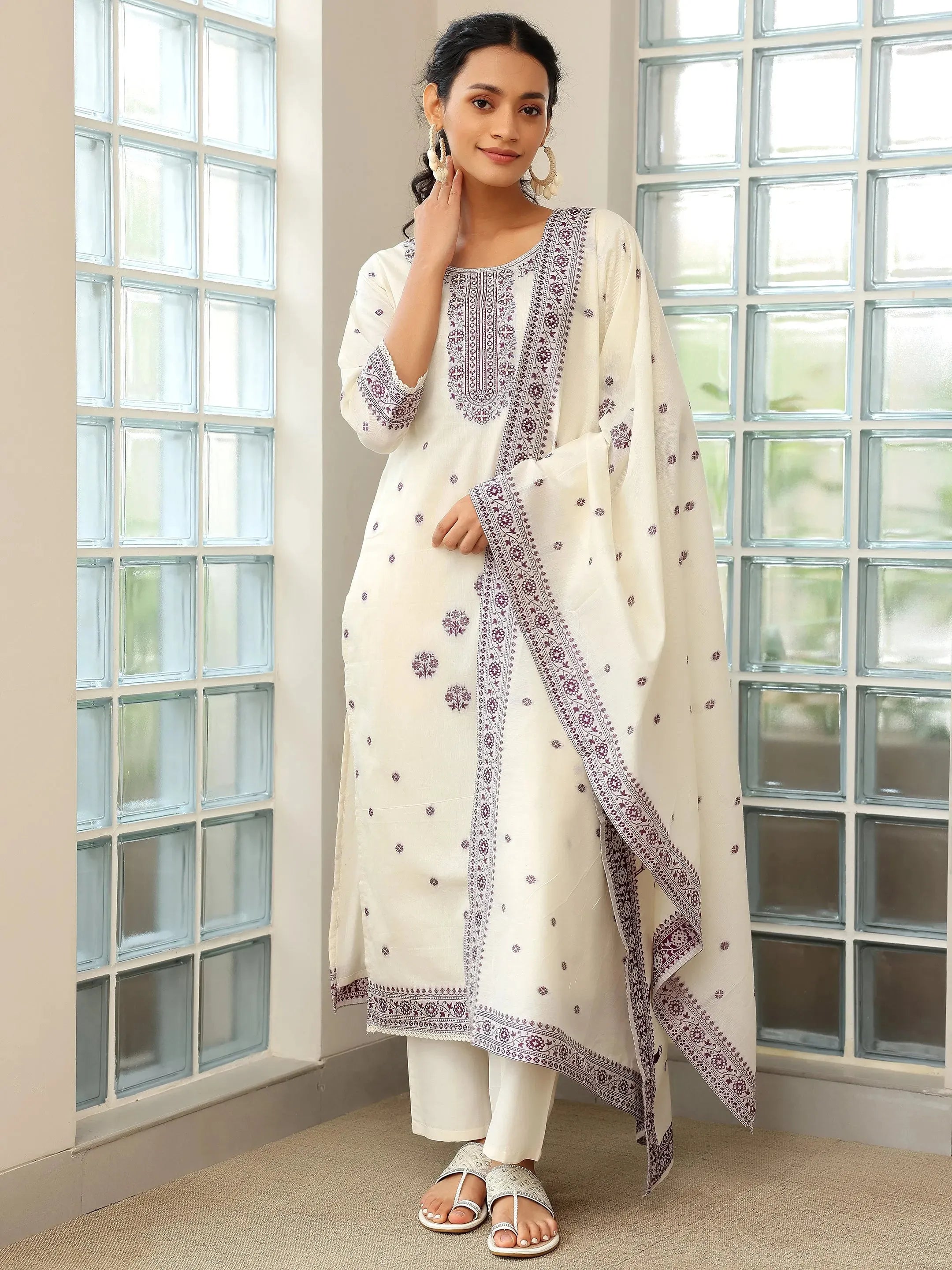 Teal Woven Design Chanderi Silk Straight Suit With Dupatta