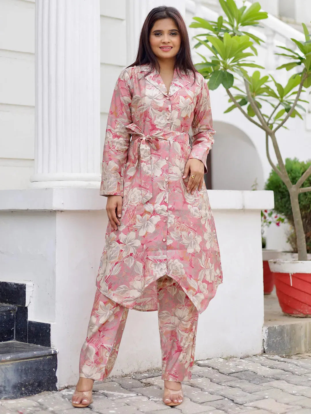 Pink Printed Silk Blend Co-Ords Online at Rs.1349 | Libas