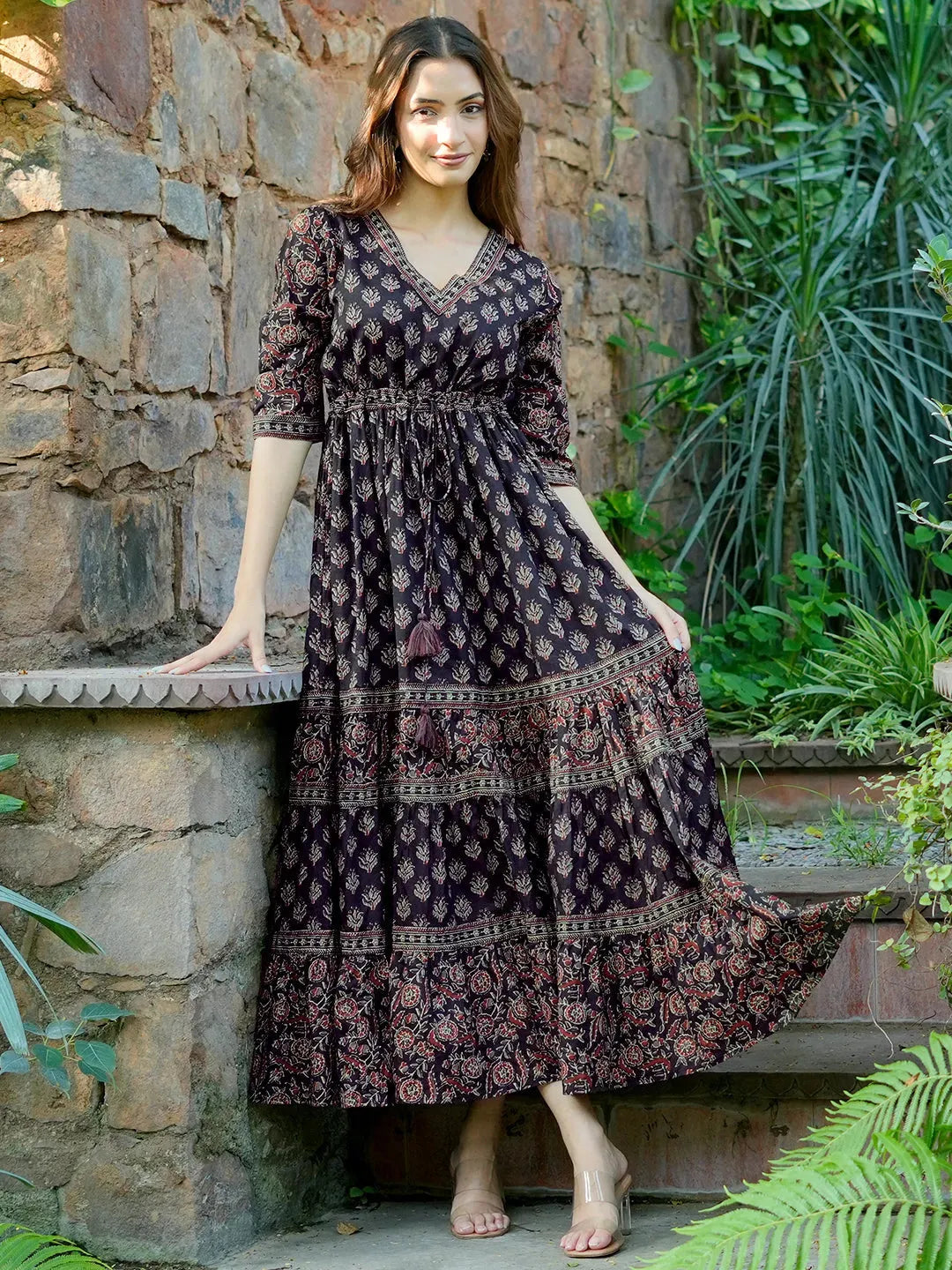 Buy Black Printed Cotton A-Line Dress Online at Rs.849 | Libas Buy Black Printed Cotton A-Line Dress Online at Rs.849 | Libas