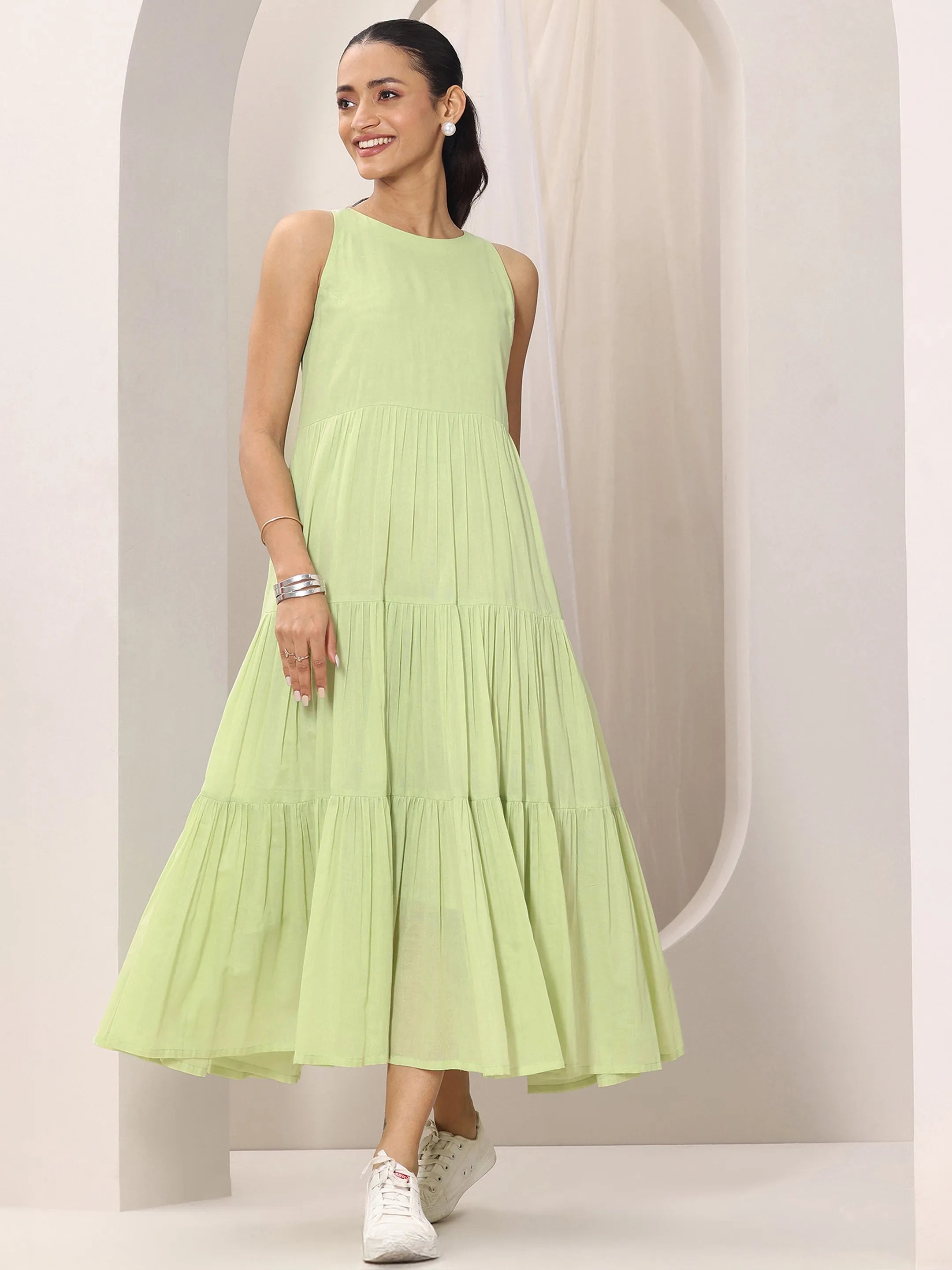 Buy Green Solid Cotton Fit and Flare One Piece Dress Online at Rs.1223 | Libas Buy Green Solid Cotton Fit and Flare One Piece Dress Online at Rs.1223 | Libas