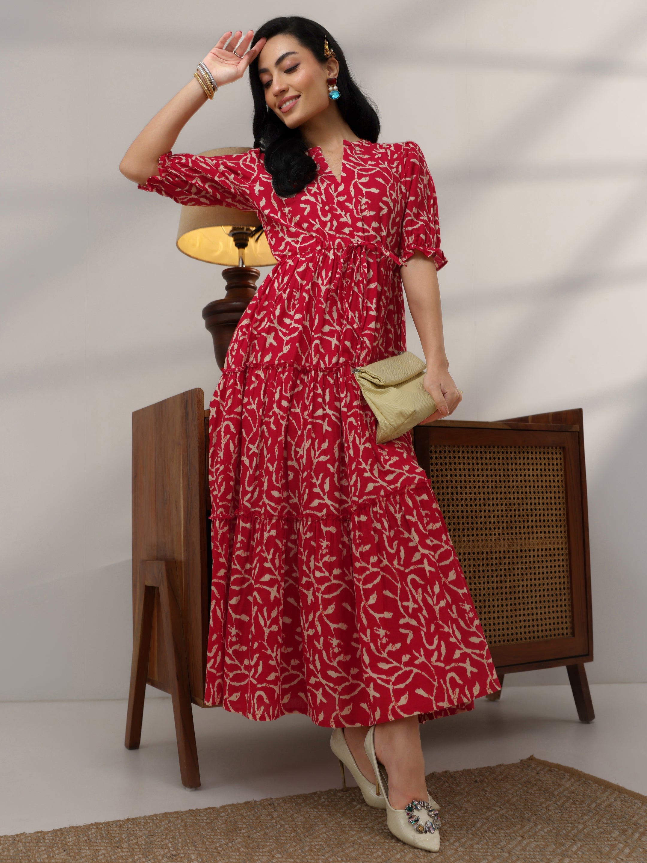 Buy Red Printed Cotton Fit And Flare One Piece Dress Online at Rs.999 | Libas Buy Red Printed Cotton Fit And Flare One Piece Dress Online at Rs.999 | Libas