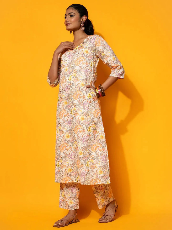 Cream Printed Cotton Co-Ords - Libas