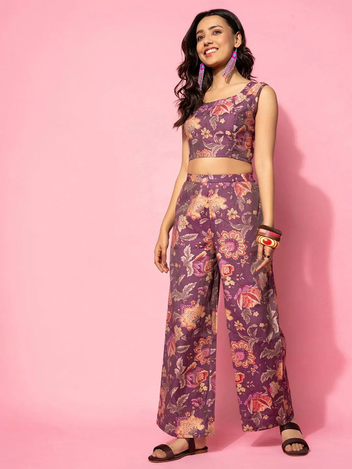 Wine Printed Cotton Co-Ords - Libas