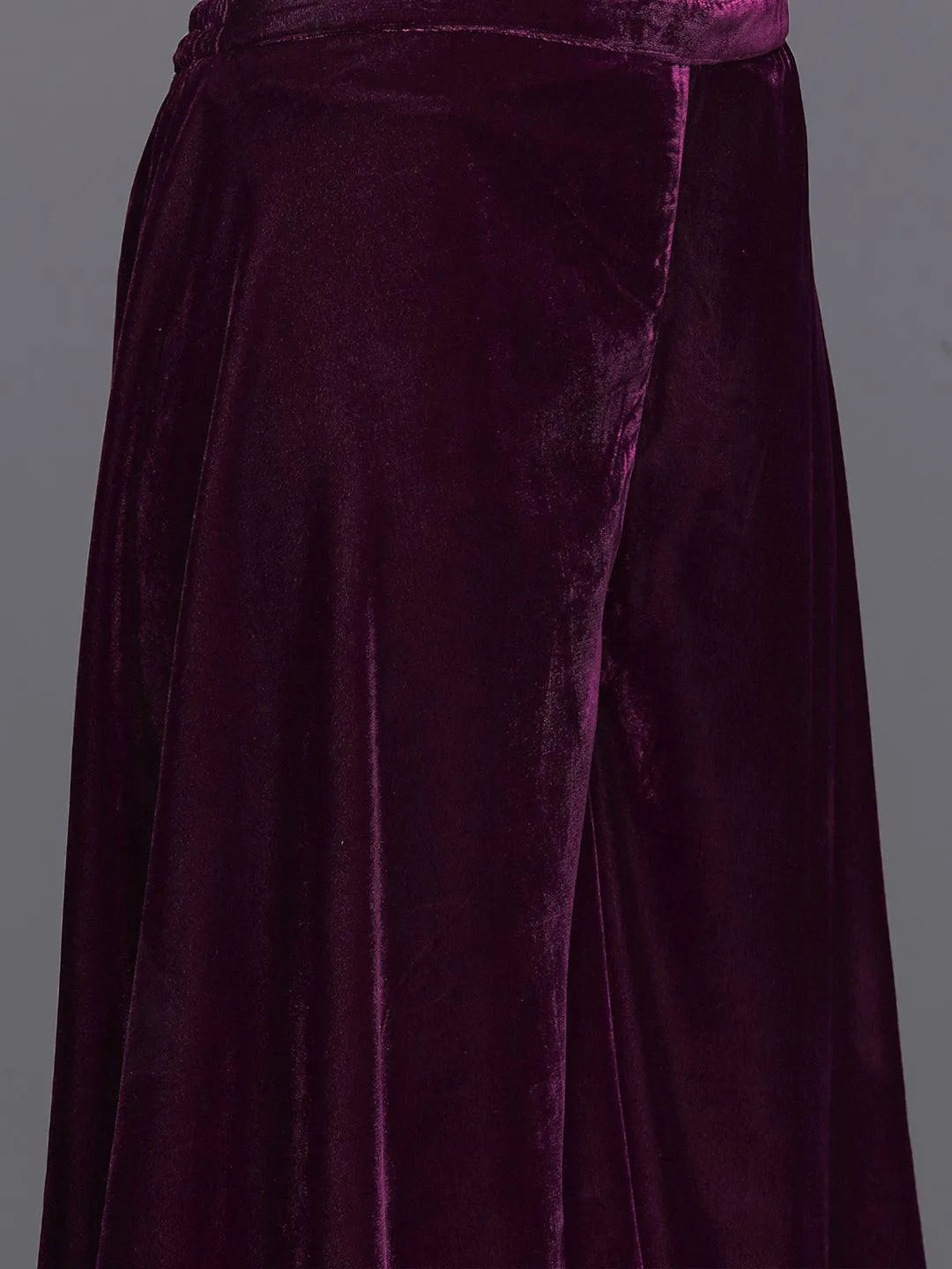 Wine Solid Velvet Co-Ords - Libas