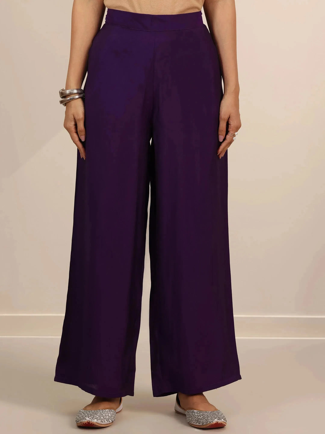 Purple Embroidered Silk Blend Straight Kurta Set