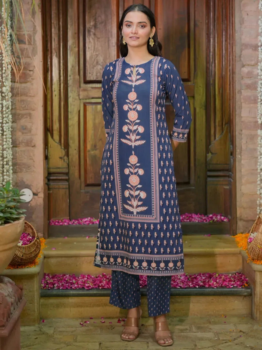 Black Printed Poly Crepe Straight Kurta Set