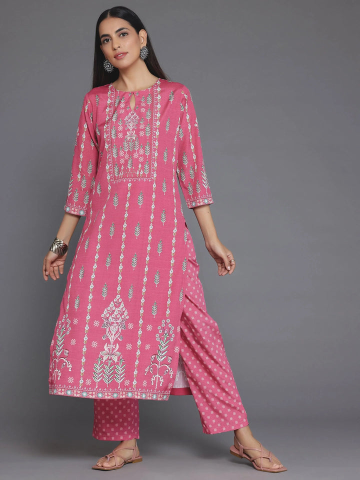 Coral Printed Poly Crepe Straight Kurta Set - Libas