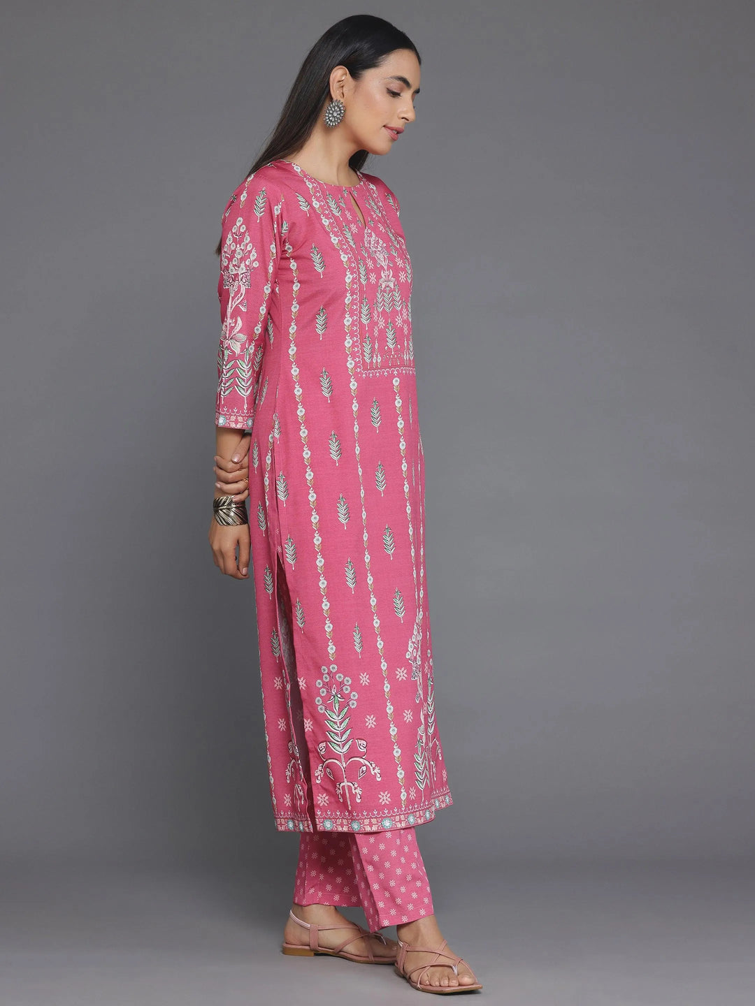 Coral Printed Poly Crepe Straight Kurta Set - Libas