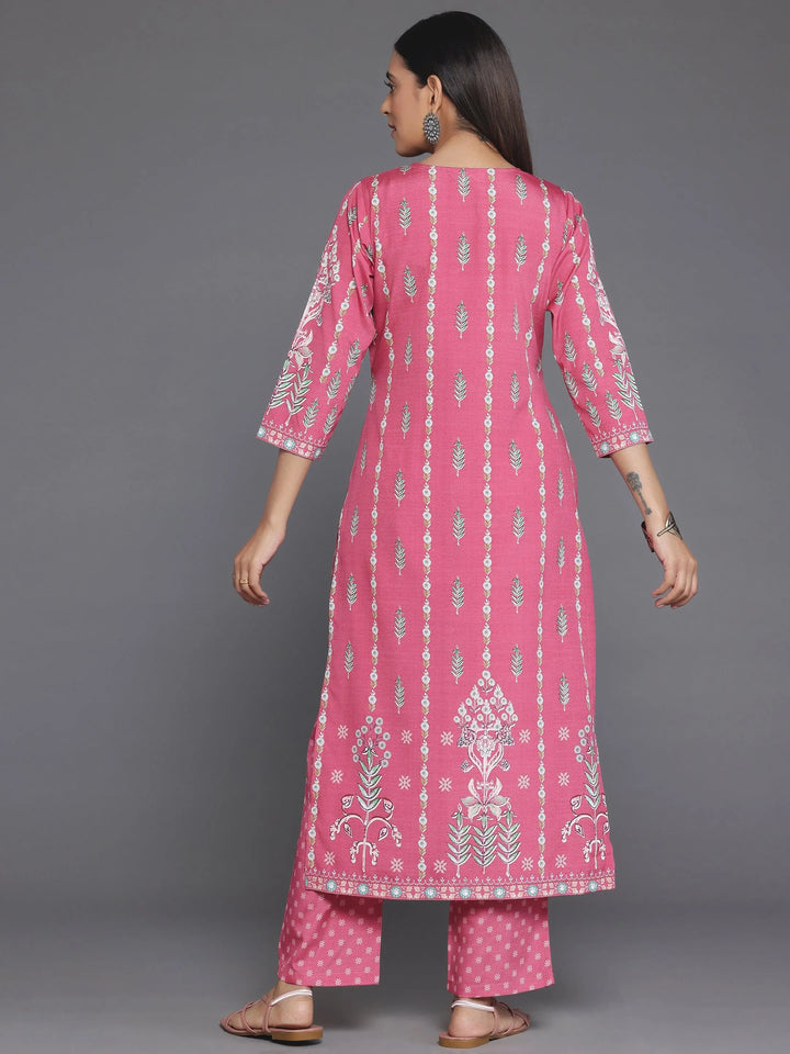 Coral Printed Poly Crepe Straight Kurta Set - Libas
