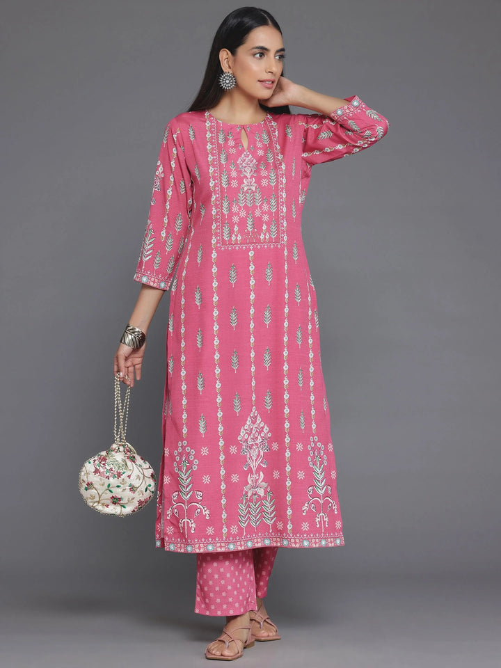 Coral Printed Poly Crepe Straight Kurta Set - Libas