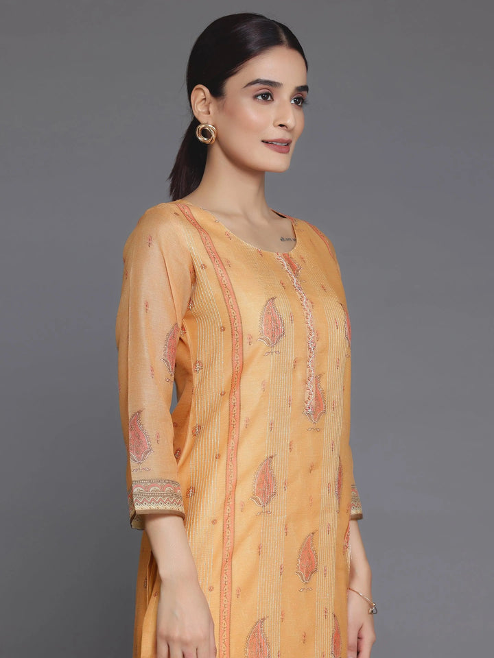 Orange Embellished Chanderi Silk Straight Kurta - Libas