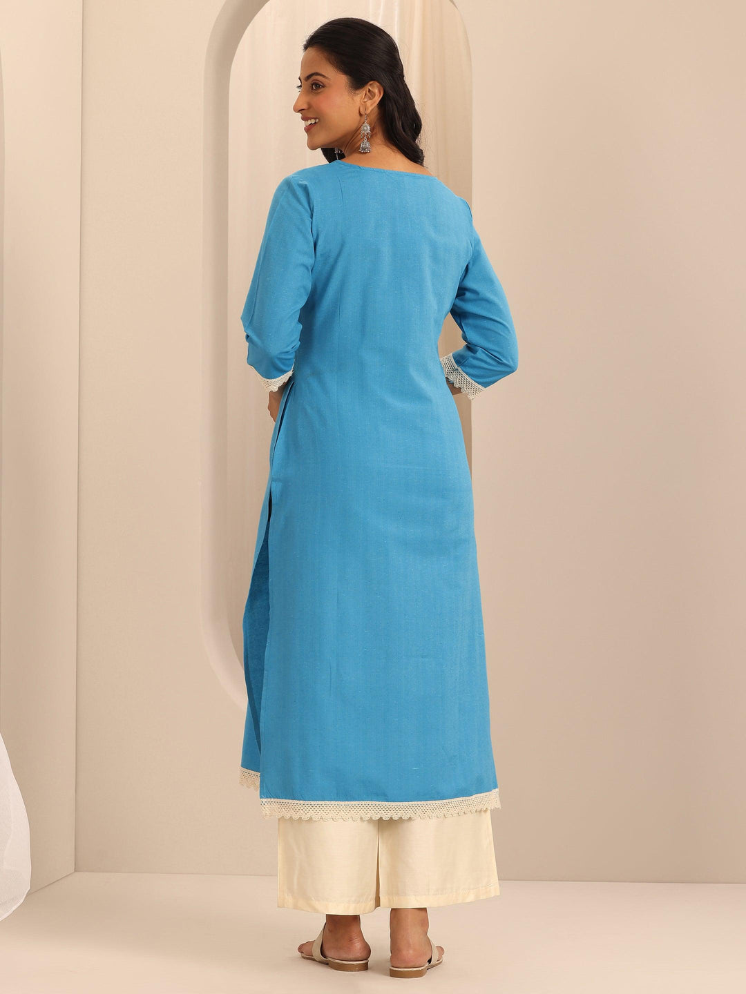 Blue Yoke Design Cotton Straight Kurta