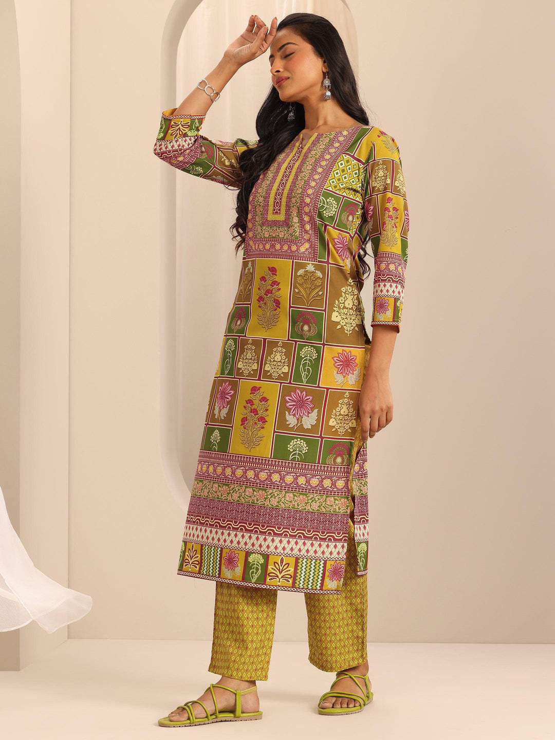 Multi Printed Poly Crepe Straight Kurta Set