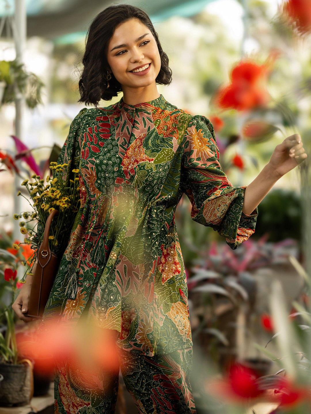 Green Printed Silk Blend Co-Ords