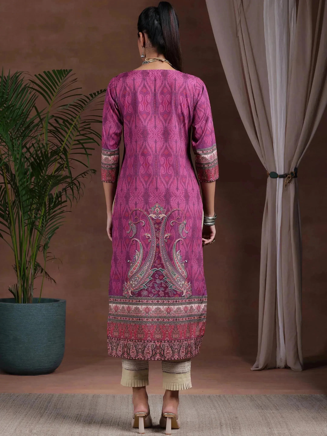 Mauve Printed Crepe Straight Kurta