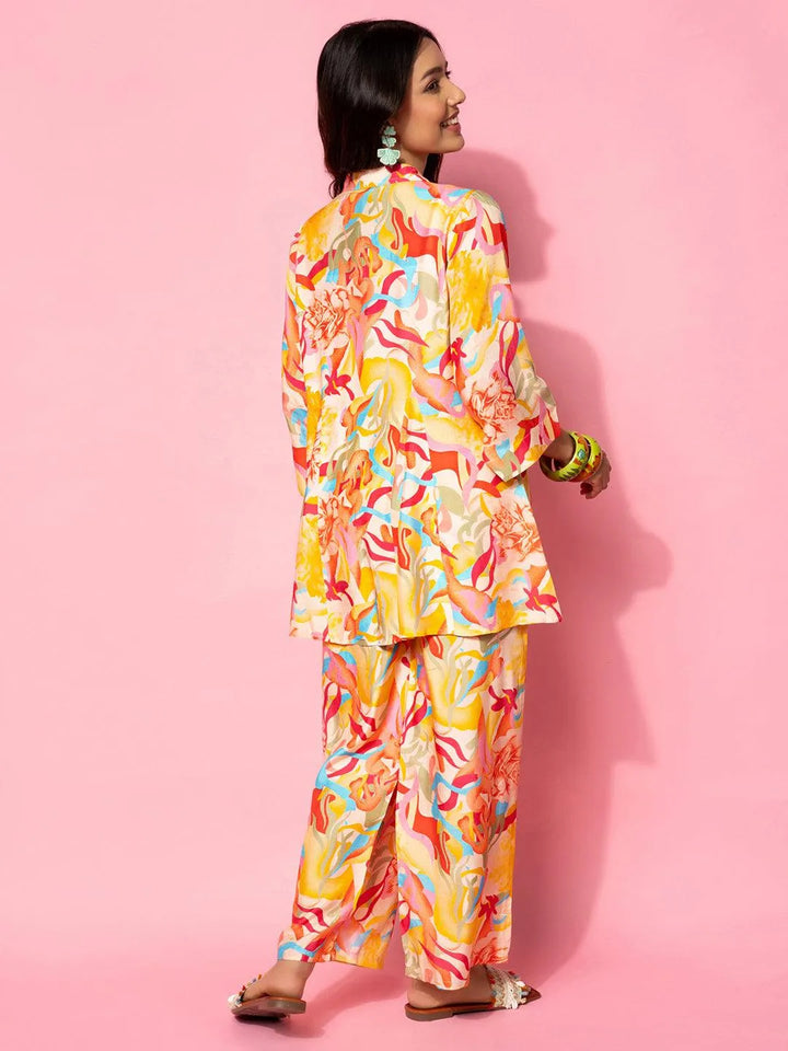 Multicoloured Printed Silk Blend Co-Ords - Libas