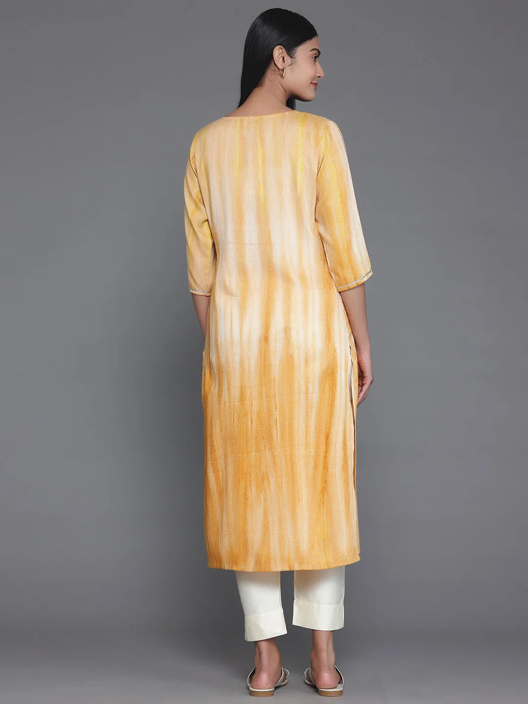 Yellow Yoke Design Cotton Straight Kurta