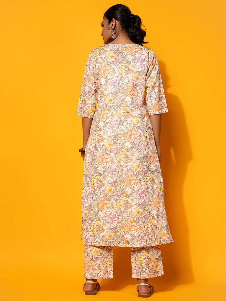 Cream Printed Cotton Co-Ords - Libas