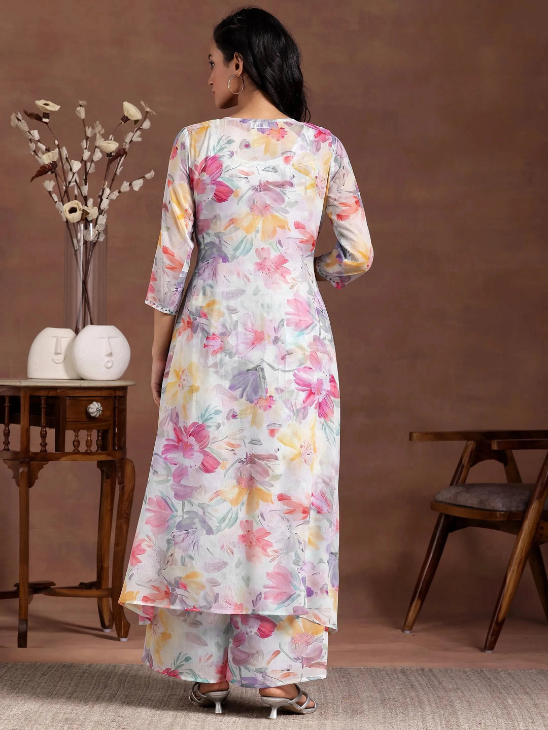 Blue Printed Chiffon 3 Piece Co-Ords