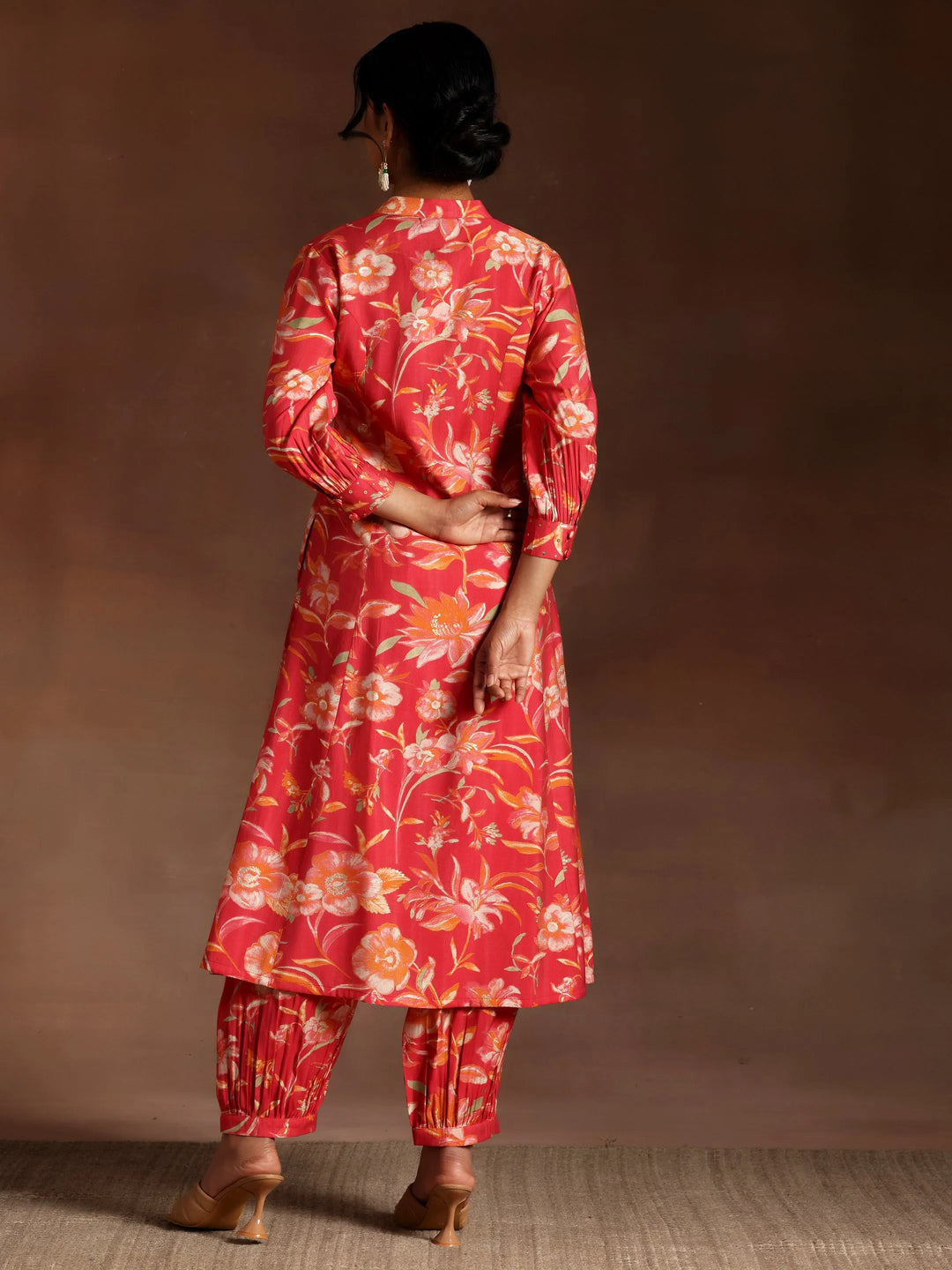 Coral Printed Silk Blend Co-Ords