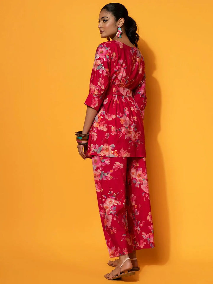 Pink Printed Silk Blend Co-Ords - Libas